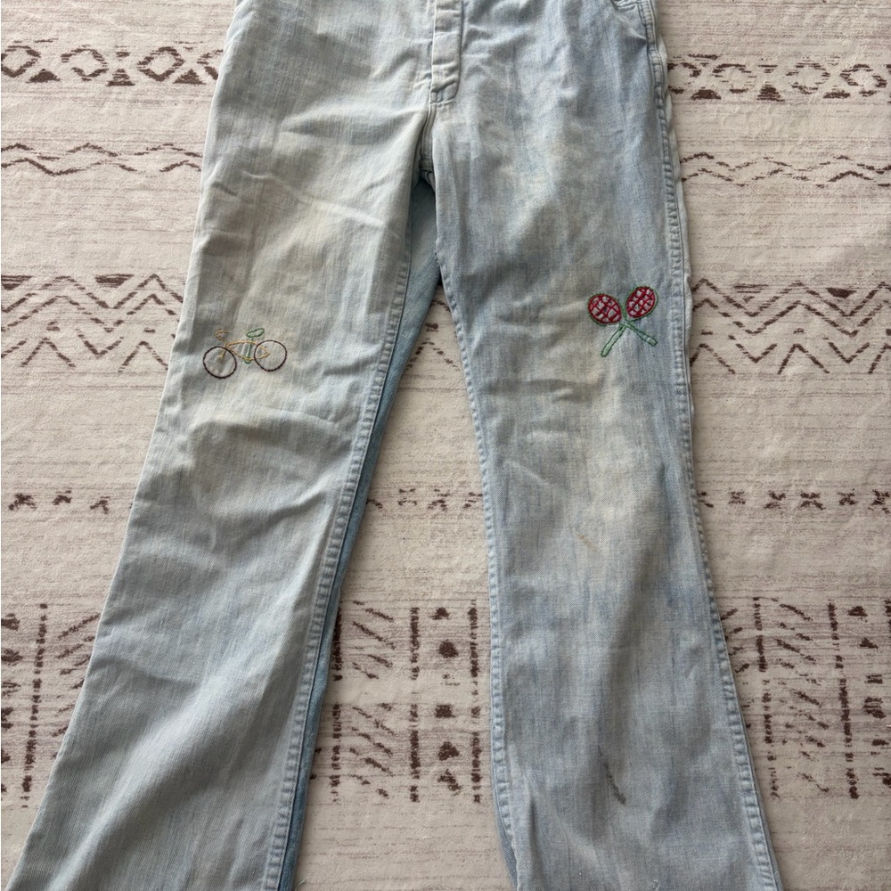 Light Blue Women's Embroidered Straight-Leg Jeans VINTAGE